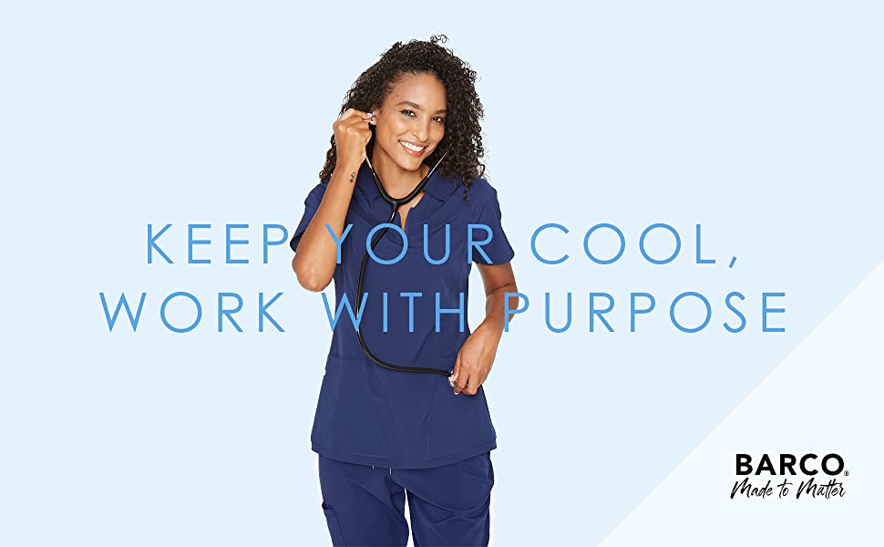 Barco One header image with text 'keep your cool, work with purpose' overlayed on model