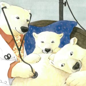 Illustration of two polar bears and a doctor with a stethoscope pressed to the mommy bear’s belly.