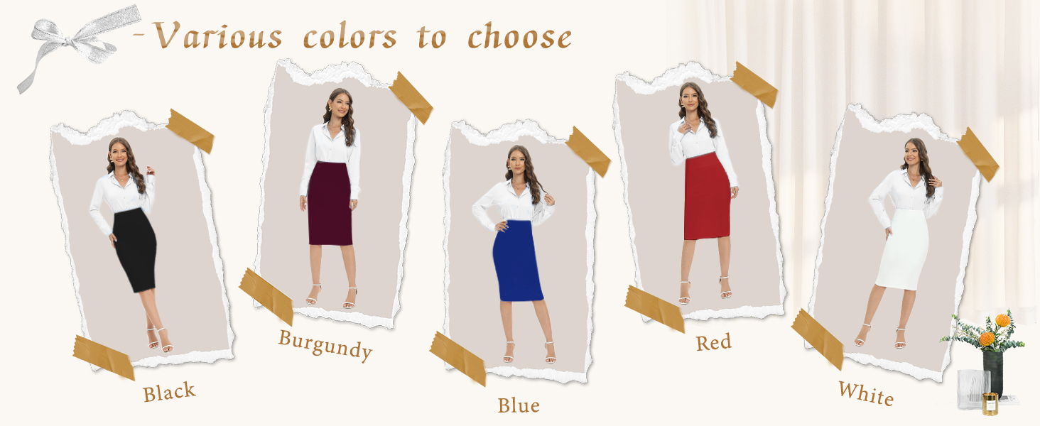 Women&amp;#39;s Office Work Pencil Skirt Stretch High Waist Below Knee Bodycon for Business Casual