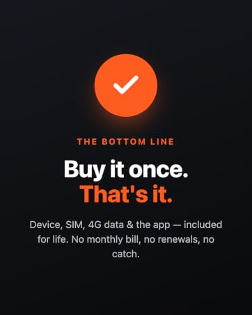 One-time purchase: device, SIM, 4G data and app included for life