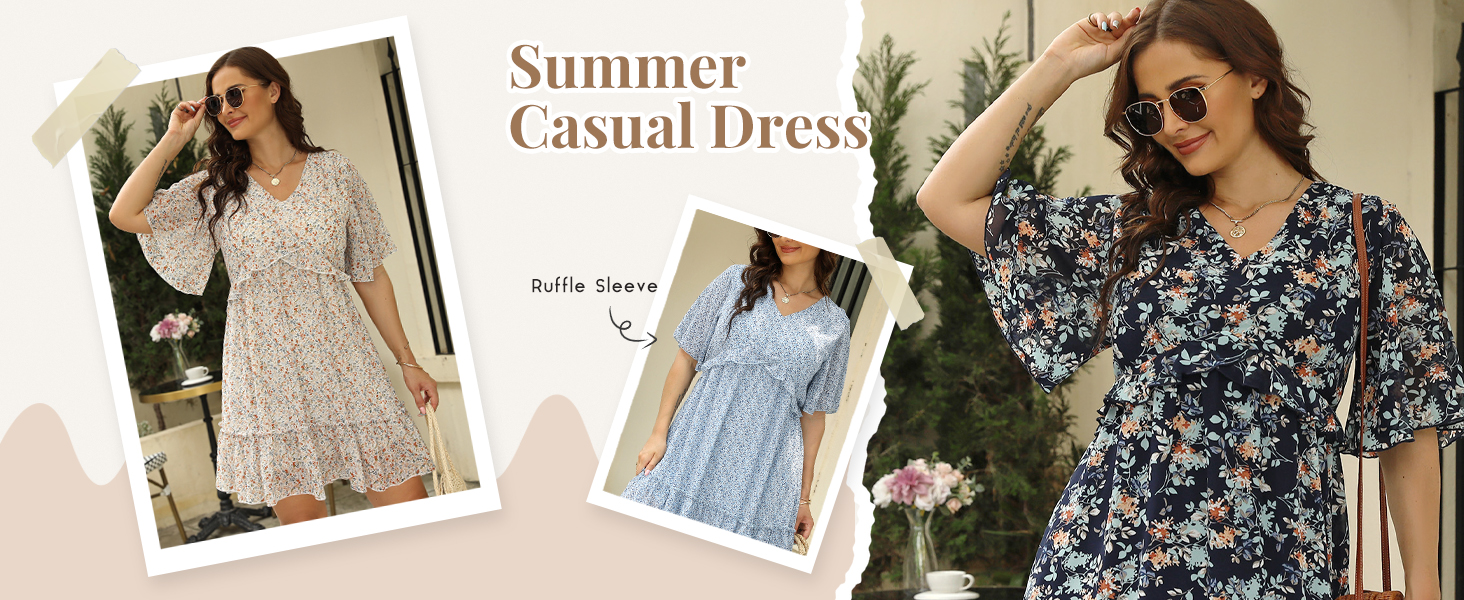 Nemidor Womens Loose Plus Size Summer Ditsy Floral Print Ruffle Mini Flowy Dress