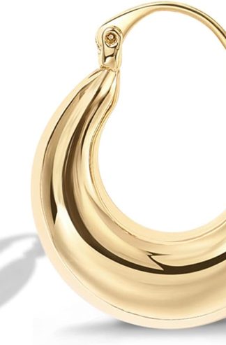 PAVOI 14K 鍍金 925 純銀女士橢圓形粗圈耳環 - 時尚個性厚金圈 - 輕質吊墜耳環