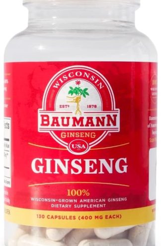 Baumann 威斯康辛人參膠囊 60 粒 400 毫克 – 每粒含有純西洋參根萃取物粉末 – 100% 天然人參補充劑,用於免疫支持、集中註意力和能量(60 粒)