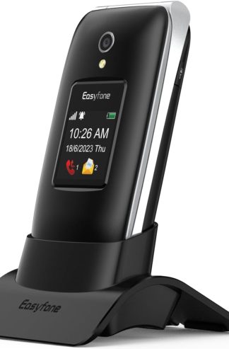 Easyfone Prime-A1 Pro 4G Flip Cell Phone for Seniors | Easy-to-Use | Big Buttons | Clear Sound | SOS & Block Button | Photo Speed Dial | SIM Card Included and Charging Dock (Black)