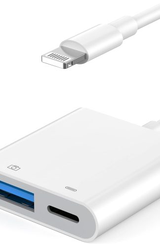 Apple MFi Certified Lightning to USB Camera Adapter for iPhone/iPad - Portable Lightning Female OTG with Fast Charging Port - Connect Card Reader/Flash Drive/Keyboard/Mouse - White