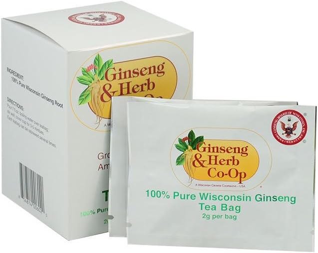 全新改良 100% 純威斯康辛州花旗參茶袋。精選最好的優質根 - 帶密封保證。 (10 個)。
