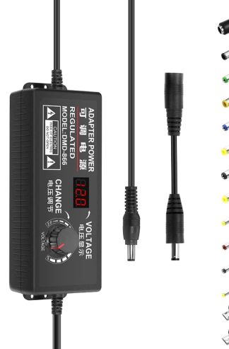 Aclorol 120W Universal Power Adapter 12V 10A Power Supply Adjustable AC/DC Adapter 100-240V AC to DC 12V 9V 6V 5V 3V 10A 8A 6A 5A 4A 3A Variable Switching Converter with Polarity Converter & 14 Tips