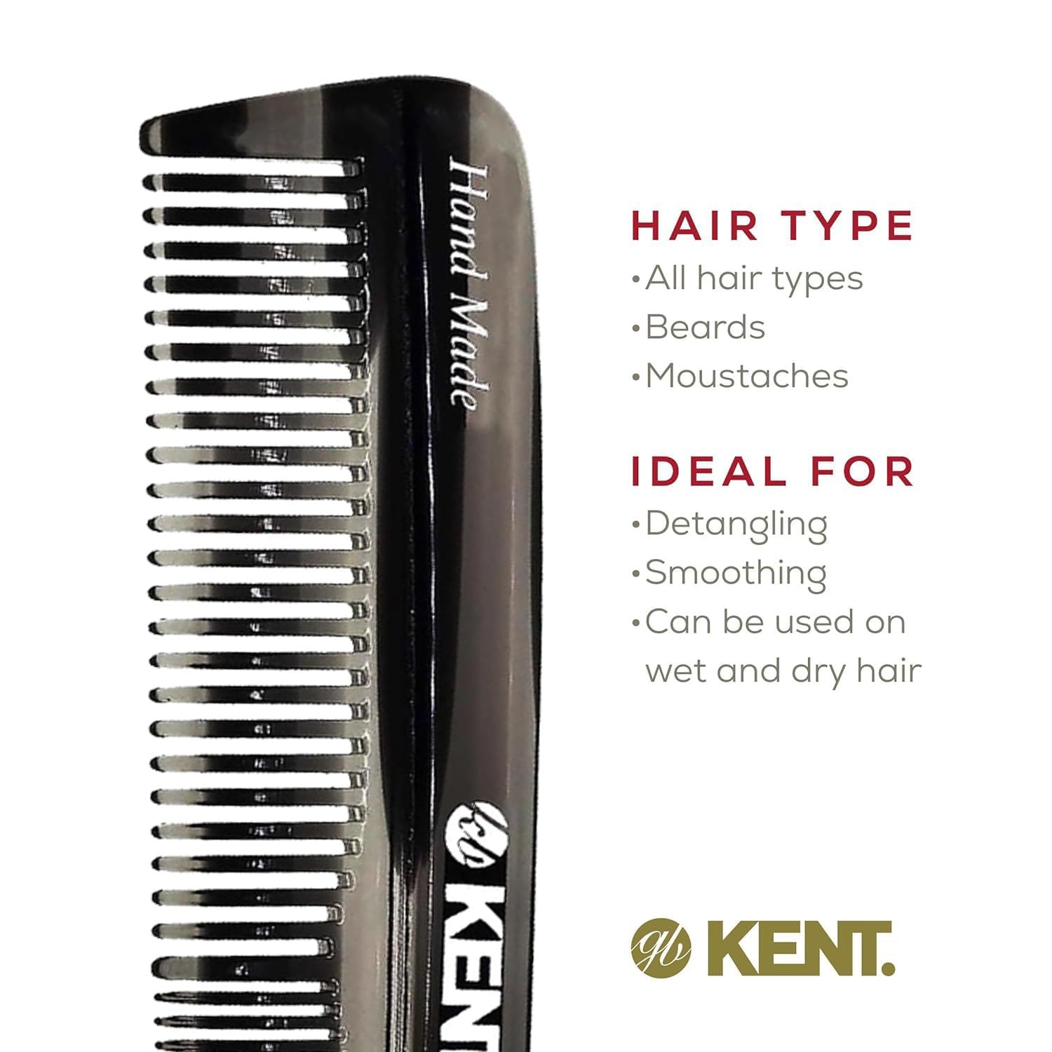 Kent R7T Fine and Wide Tooth Hair Comb, Handmade Pocket Comb for Men, Best Beard and Mustache Comb for Everyday Grooming and Styling, Sawcut, Made in England - Image 7