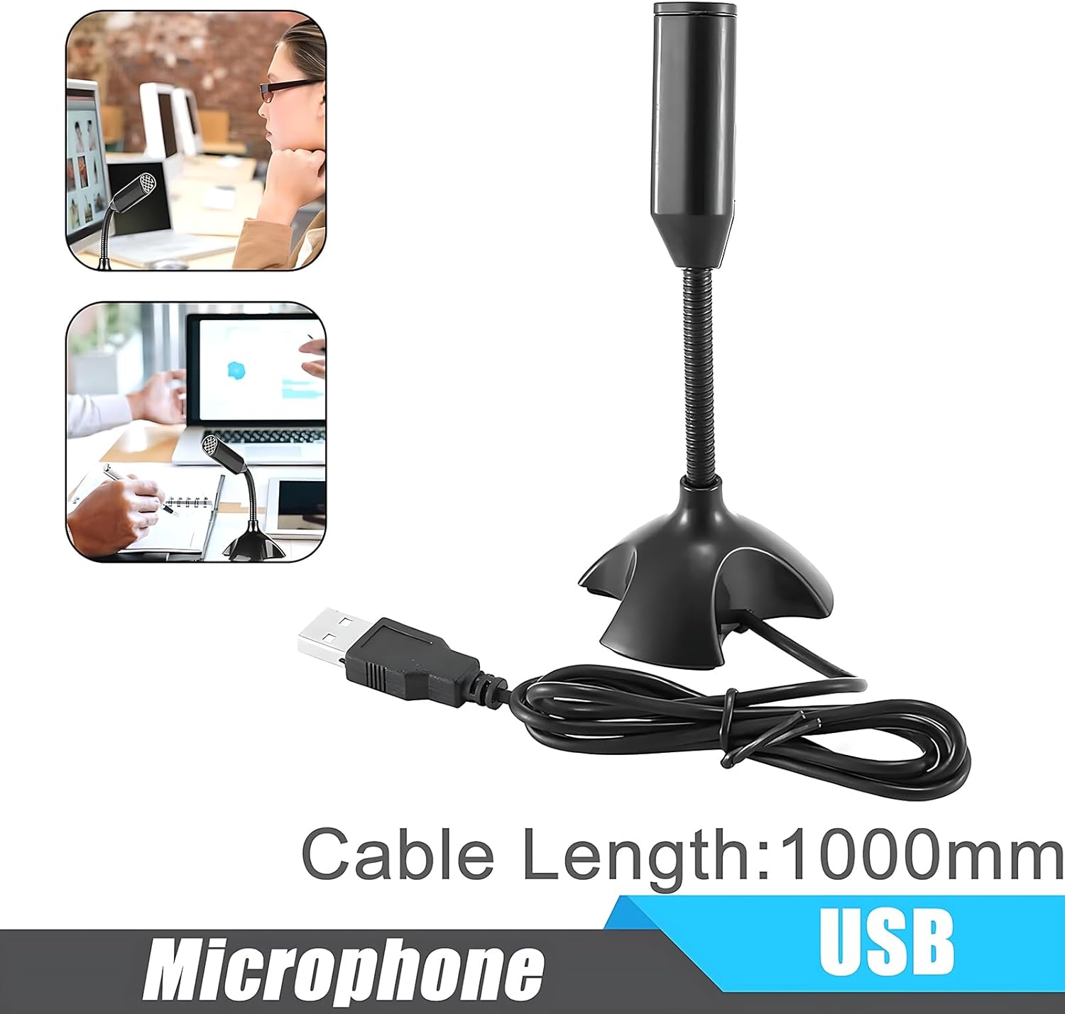 適用於桌上型電腦和筆記型電腦的迷你 USB 麥克風,便攜式 USB 電容麥克風,帶可調節支架,兼容 PC/Mac,即插即用,非常適合會議、線上課堂、遊戲、遠端工作(黑色) - Image 5