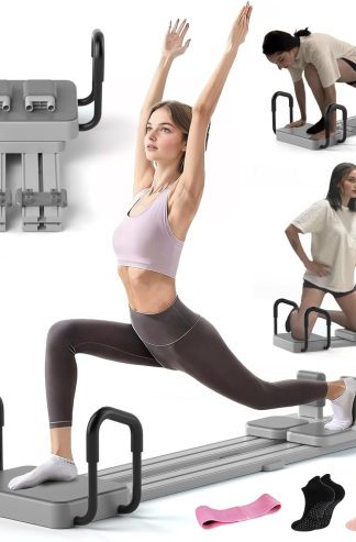 帶有 66.9 英寸加長導軌的普拉提塑身機、帶有 3 雙瑜伽襪的便攜式普拉提塑身機、快速組裝、適合家庭鍛煉的普拉提滑雪機