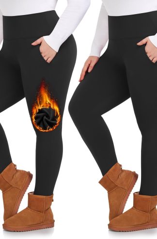 加上尺寸的綁腿羊毛，襯有口袋1x -4x  - 高腰部肚子控制軟熱鍛煉瑜伽褲