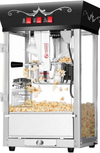 Matinee 爆米花機 - 8 盎司爆米花機，配有不銹鋼水壺、剔除內核托盤、溫暖燈和 Great Northern Popcorn 配件（黑色）