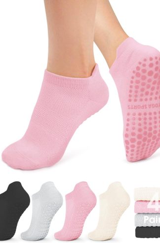 yeuG 普拉提襪女式防滑襪適合瑜珈 Barre 醫院赤腳握力瑜珈襪女式禮品 4 雙