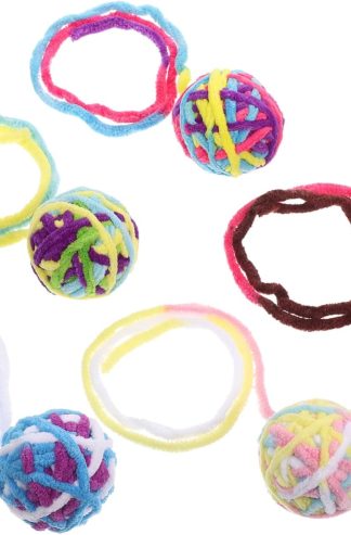 5 件裝彩色貓毛鈴玩具球，家貓互動頸部玩具，接合手動玩具，激活自然狩獵本能，耐用毛絨，帶來無盡樂趣