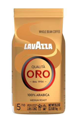 Lavazza Qualità Oro 全豆混合，中度烘焙，2.2 磅（1 包），100% 阿拉比卡咖啡，中美洲和非洲高地原產地，果味和芳香