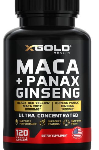 Maca Root Capsules 20:1 Extract + Korean Panax Ginseng10:1 Extract - 20x Concentrated Black + Red + Yellow Maca Root, 10x Concentrated Panax Ginseng Capsules - Ultra Potent & Highly Purified