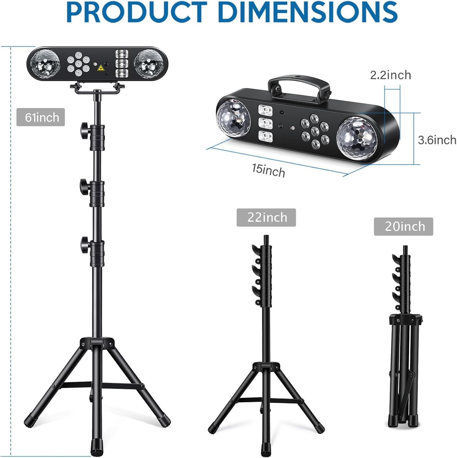 Telbum DJ 燈帶支架,5 合 1 派對酒吧燈套裝,帶旋轉球、閃光燈、紫外線、彩色 LED 帕燈和圖案,適用於迪斯科舞台演出樂隊婚禮的聲控 DJ 照明系統 - Image 5