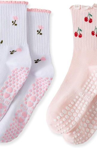 Cute Pilates Socks with Grips for Women Ruffle Grippy Socks for Yoga Hospital Elderly