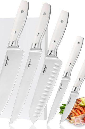 Musifan 5 件套廚師刀套裝，專業超鋒利烹飪刀具，採用高碳不銹鋼製成，符合人體工學手柄設計（五件）