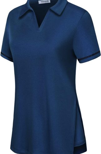 vldnery女子高爾夫襯衫短袖v脖子寬鬆的適合純鍛煉網球polo T卹