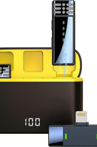 2 件裝專業無線領夾式麥克風適用於 iPhone iPad，即插即用 2.4G 超低延遲內置降噪芯片夾在領夾麥克風上用於視頻錄製採訪播客 Vlog YouTube