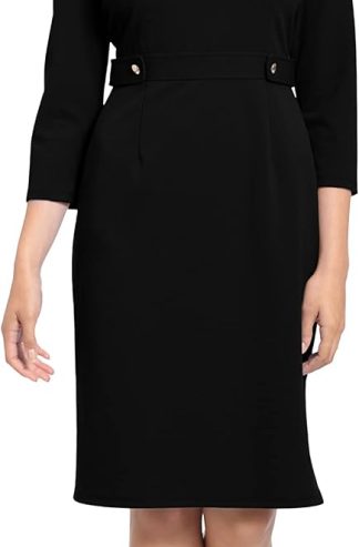London Times Women's London Times Women's Dresses Work Office Business Sheath Dress with Button Waist Detail