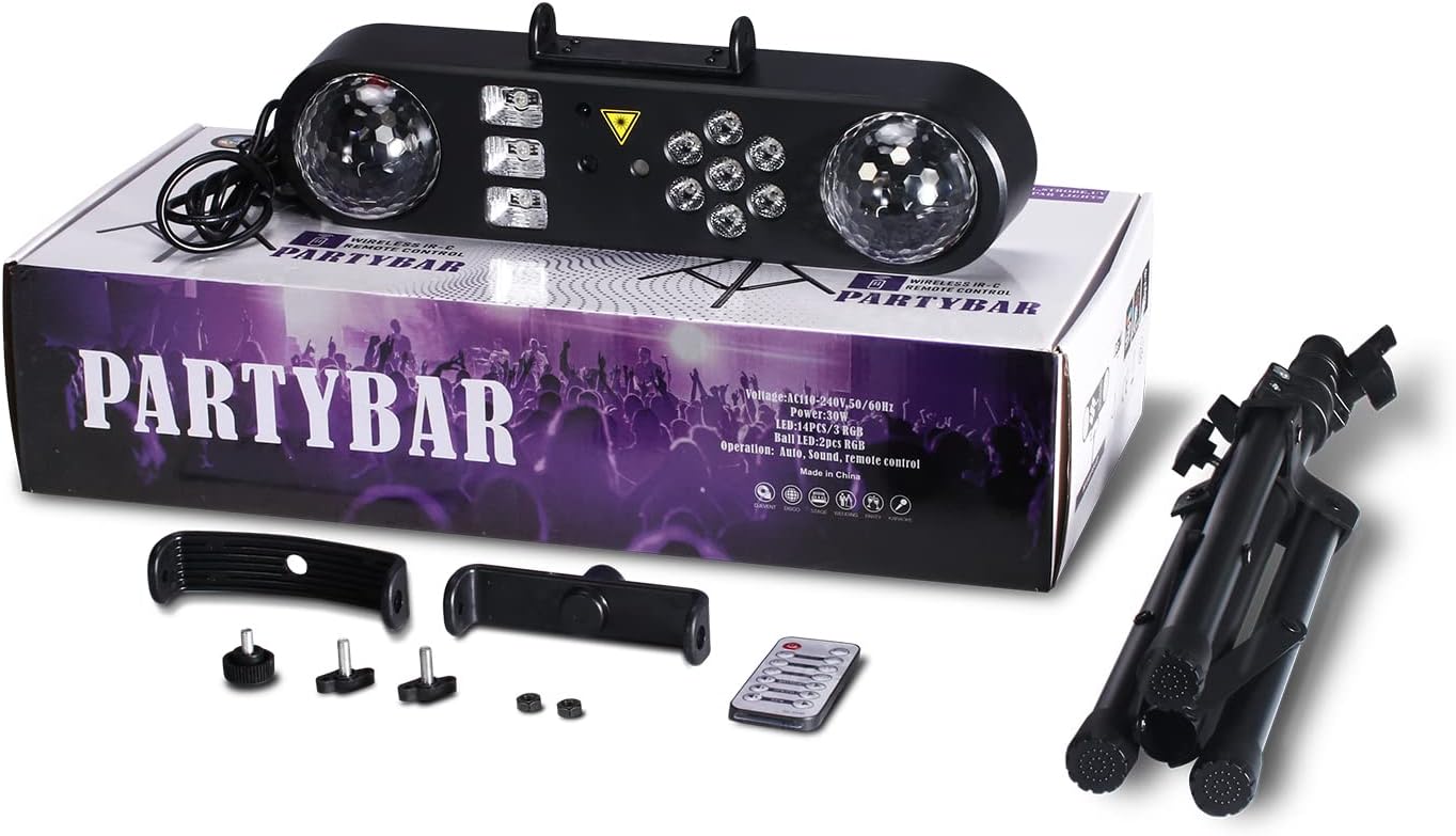 Telbum DJ 燈帶支架,5 合 1 派對酒吧燈套裝,帶旋轉球、閃光燈、紫外線、彩色 LED 帕燈和圖案,適用於迪斯科舞台演出樂隊婚禮的聲控 DJ 照明系統 - Image 8