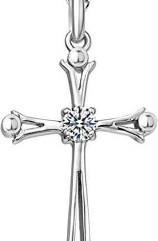 Greendou 時尚首飾 925 純銀鑲嵌水晶方晶鋯石十字架吊墜項鍊