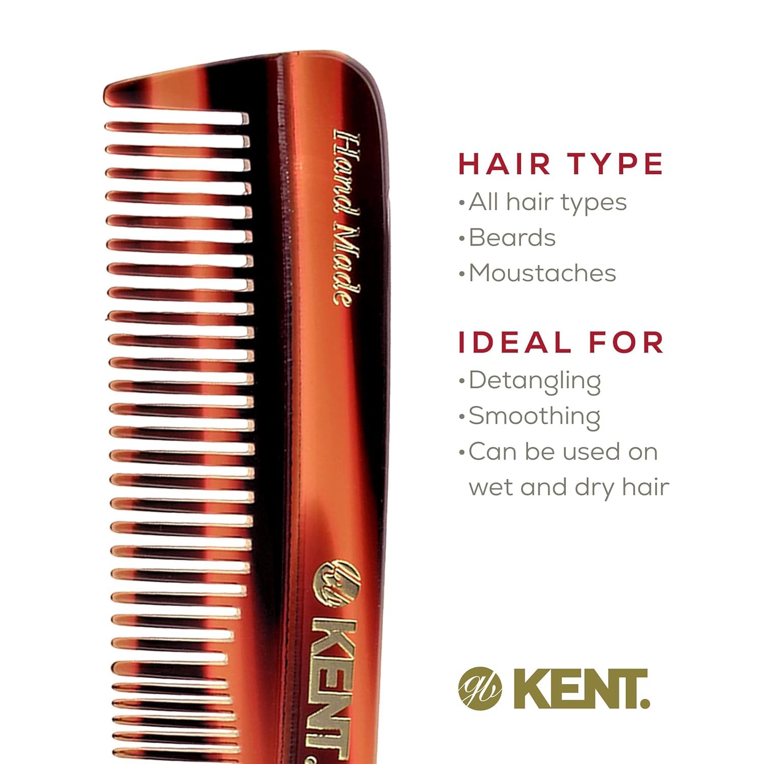 Kent R7T Fine and Wide Tooth Hair Comb, Handmade Pocket Comb for Men, Best Beard and Mustache Comb for Everyday Grooming and Styling, Sawcut, Made in England - Image 6