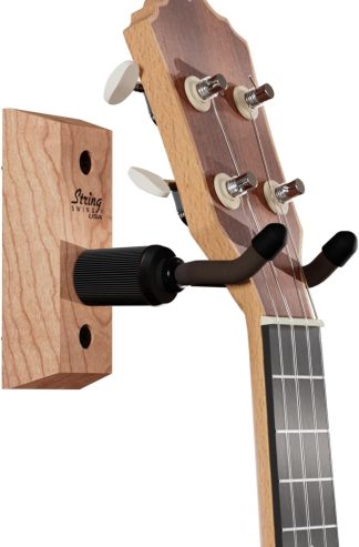 String Swing Ukulele Wall Mount Stand for Mandolin Uke Concert Pineapple Soprano Tenor and Baritone Compatible Case Alternative Kit for Home or Studio – Cherry Hardwood