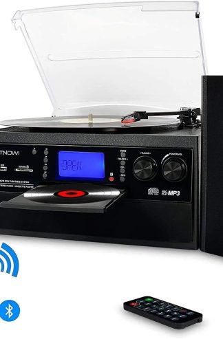 帶有立體聲揚聲器的藍牙記錄播放器轉盤,LP乙烯基到MP3轉換器,帶有CD,Cassette,Radio,Aux In和USB/SD編碼,遙控器,音頻音樂播放器