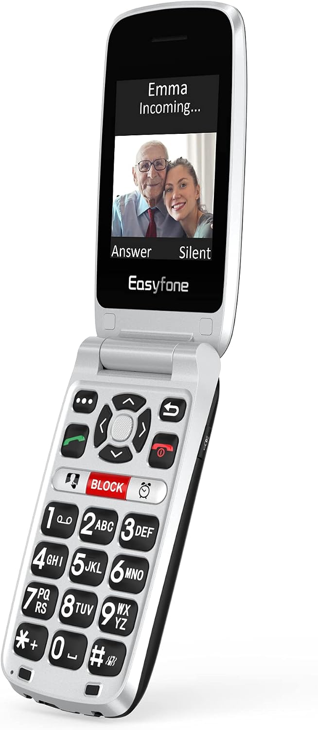 Easyfone Prime-A1 Pro 4G Flip Cell Phone for Seniors | Easy-to-Use | Big Buttons | Clear Sound | SOS & Block Button | Photo Speed Dial | SIM Card Included and Charging Dock (Black) - Image 3