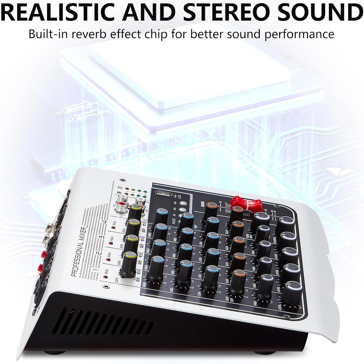 音訊混音器 6 通道 DJ 混音器,專業音板控制台,帶 USB MP3 藍牙輸入 48V,適用於現場表演家庭舞台卡拉 OK - Image 4