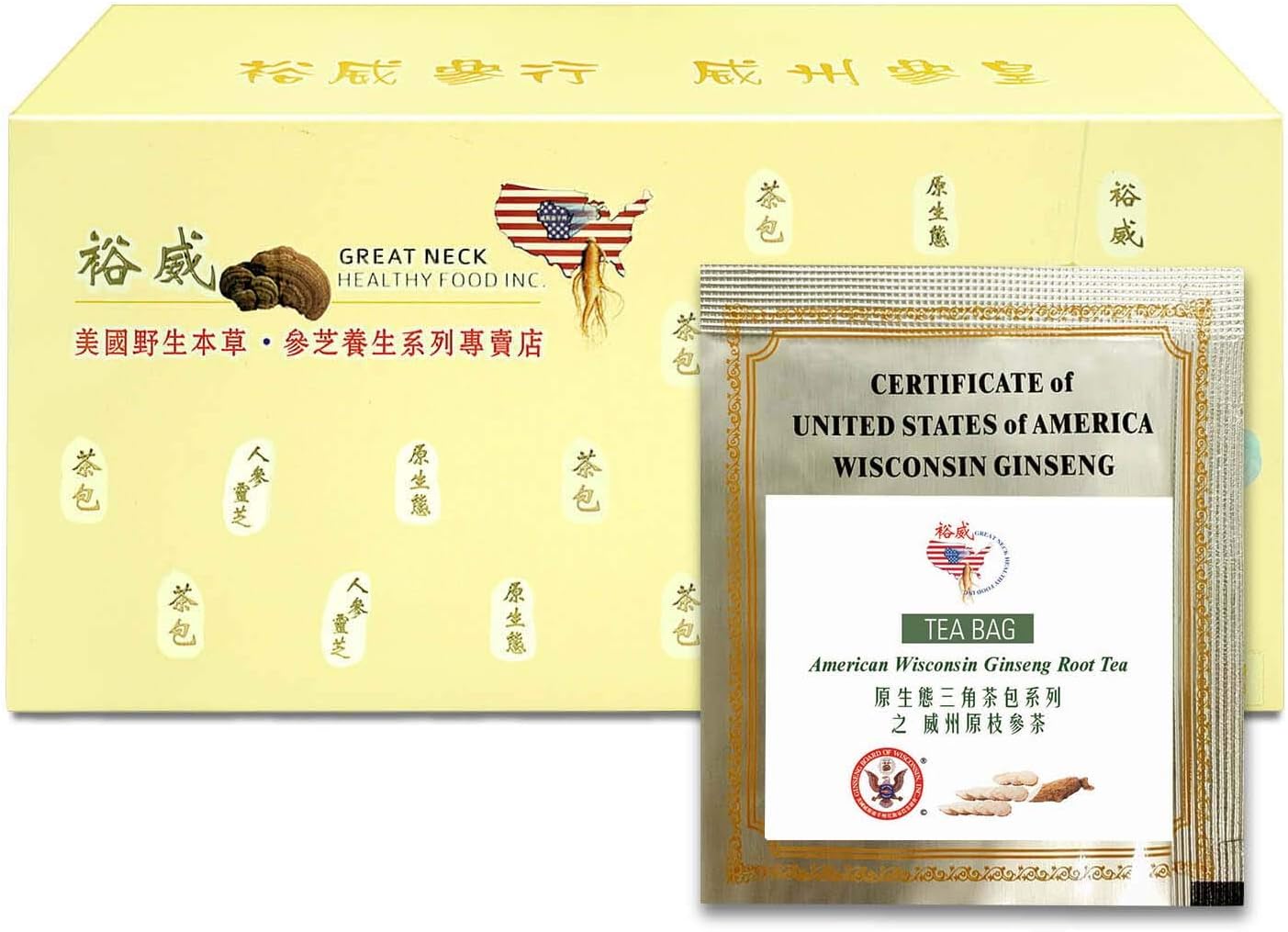 玉威人蔘 - 花旗參根茶,100% 威斯康辛州花旗參(2 克 x 60 袋)威斯康辛州人參委員會認證