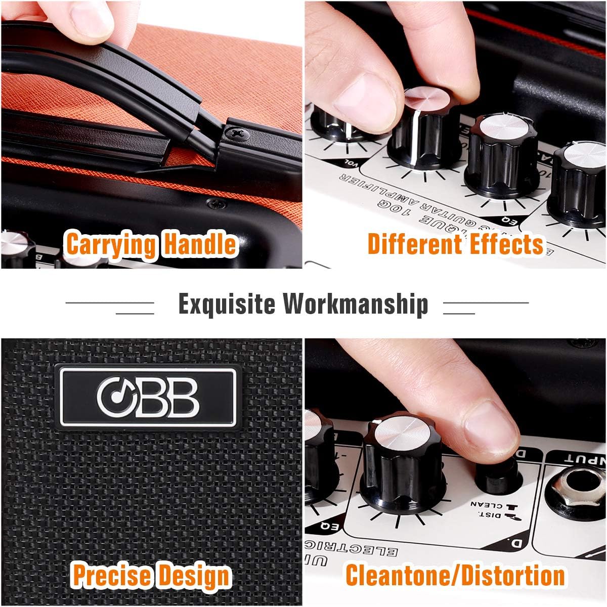 OBB Dual-Powered Bluetooth Guitar Amp, with 3-Year Warranty,Portable Electric Guitar Amplifier with 10W Speaker, Amplifier Includes Gain/Bass/Treble knob - Image 7