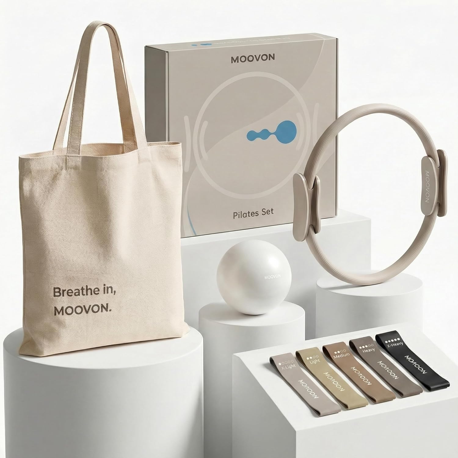 Pilates Equipment Kit for Beginners with Ring, Ball & Resistance Bands | Includes canvas tote bag, 14" ring, 9.8" mini ball, and 5 resistance bands for beginner home pilates