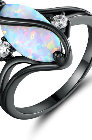 Barzel 鍍玫瑰金和白金人造紅寶石、白火蛋白石和方晶鋯石配飾戒指