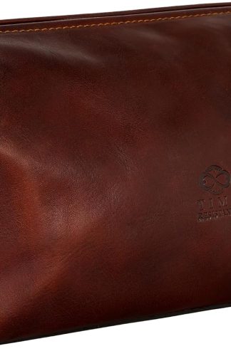 Time Resistance Leather Toiletry Bag - Italian Cosmetic Case Dopp Kit (Brown)