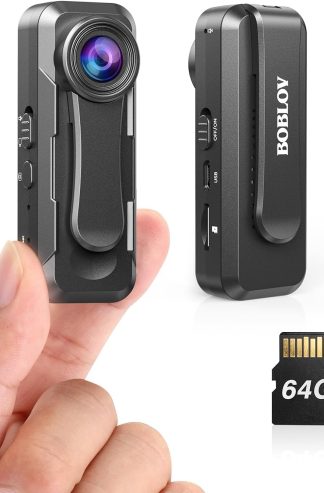 BOBLOV W1 64GB 高清 1080P 執法記錄儀，可穿戴執法記錄儀帶 2 個夾子，循環記錄執法記錄儀支持時間戳，後夾適用於旅行、司機、送貨員、講座錄製