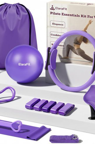 Heim-Pilates-Ring- und Ball-Set für Frauen mit 5 Widerstandsbändern, 13-Zoll-Magic-Circle-Workout-Starter-Set für Anfänger, Ganzkörperstraffung, 15-minütige tägliche Routine