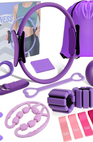 LiKiLiKi 普拉提環和球套裝，女士家用普拉提裝備，帶阻力帶，12 英寸魔圈，9.8 英寸球，用於力量、強化和靈活性，健身必備入門配件