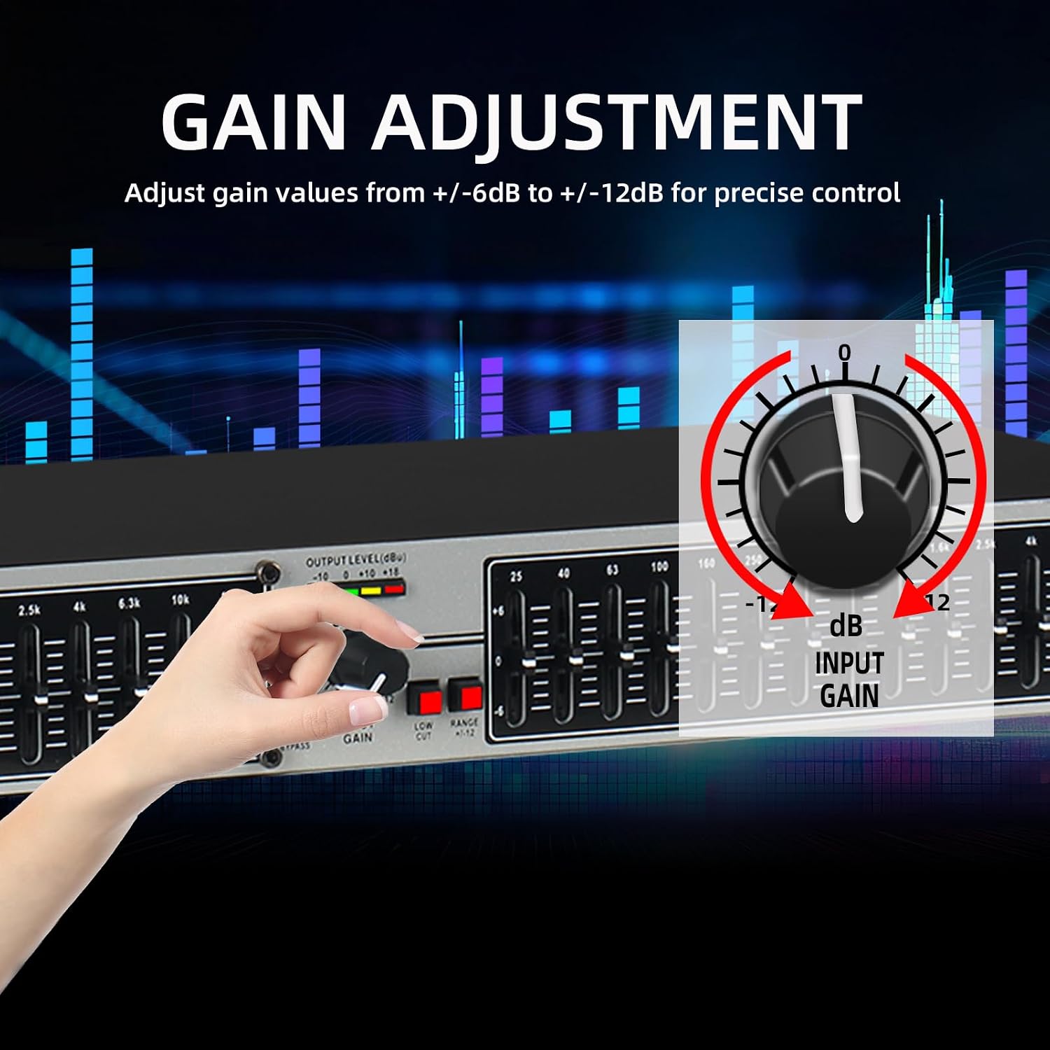 Graphic Equalizer 15-Band Stereo EQ for Home Audio, Dual Channel Professional Silver DJ Equalizer, Noise Reduction 1U Rack Mount (EQ-215S) - Image 6