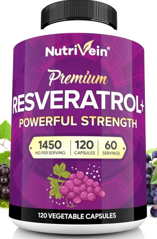 Nutrivein 優質白藜蘆醇 1450 毫克 - 120 粒膠囊：綠茶葉和巴西莓增強的純反式白藜蘆醇補充劑 - 衰老、防禦、大腦、心臟和關節支持