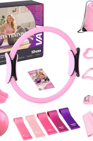 Pilates Kit 13Pcs Home Pilates Essentials Workout Kit with 13" Ring, 10" Ball and Resistance Bands for Women at Home Pilates Equipment Set for Beginners