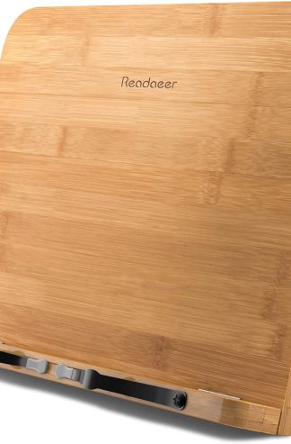 Readaeer 竹書架，大號書架，帶有 6 個可調節高度，可折疊烹飪書架桌面文件架，適用於廚房和辦公室（13.4 x 9.3 英寸）