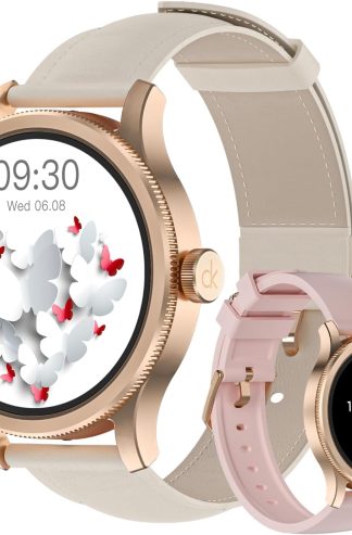 女士智能手錶，健身追踪器智能手錶，適用於 Android 手機/iPhone 兼容，1.27 英寸女士手錶，帶血氧監測儀、通話和消息/心率/睡眠/女性週期（2 個錶帶）