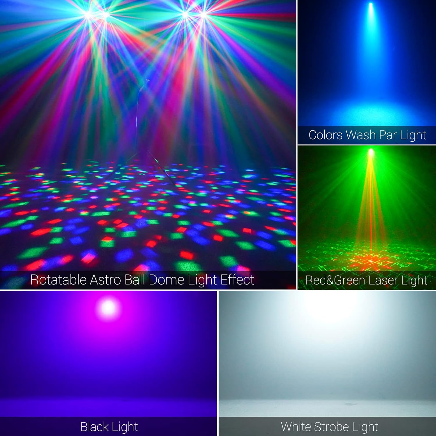 Telbum DJ 燈帶支架,5 合 1 派對酒吧燈套裝,帶旋轉球、閃光燈、紫外線、彩色 LED 帕燈和圖案,適用於迪斯科舞台演出樂隊婚禮的聲控 DJ 照明系統 - Image 3