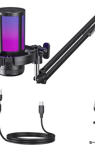 maono遊戲USB麥克風,帶靜音,增益,監視,繁重的臂麥克風,播客,播客,抽搐,YouTube,PC,PC,計算機,PS4,PS5,Mac,GamerWave DGM20S