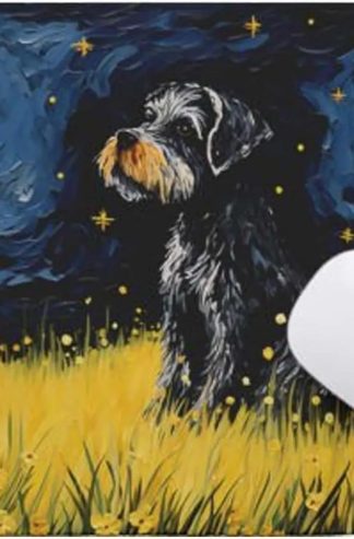 Tubbie Prints 星夜狗鼠標墊適用於電腦筆記本電腦家庭辦公遊戲桌桌面配件防滑橡膠鼠標墊適合愛狗人士（迷你雪納瑞）