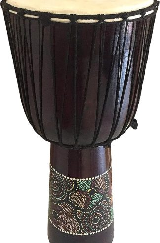 Djembe 鼓 - 非洲手鼓 XL 尺寸 20 英寸高，專業 Djembe，適合圓圈、冥想和世界音樂，桃花心木，山羊皮鼓頭 | JIVE 品牌 | 手繪設計
